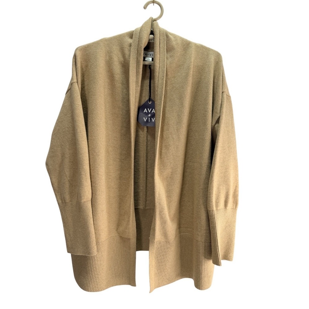 Ava & Viv Cardigan Sweater Womens XXL Camel Tan Open Front Shawl Ribbed 2XL NEW - Picture 1 of 11